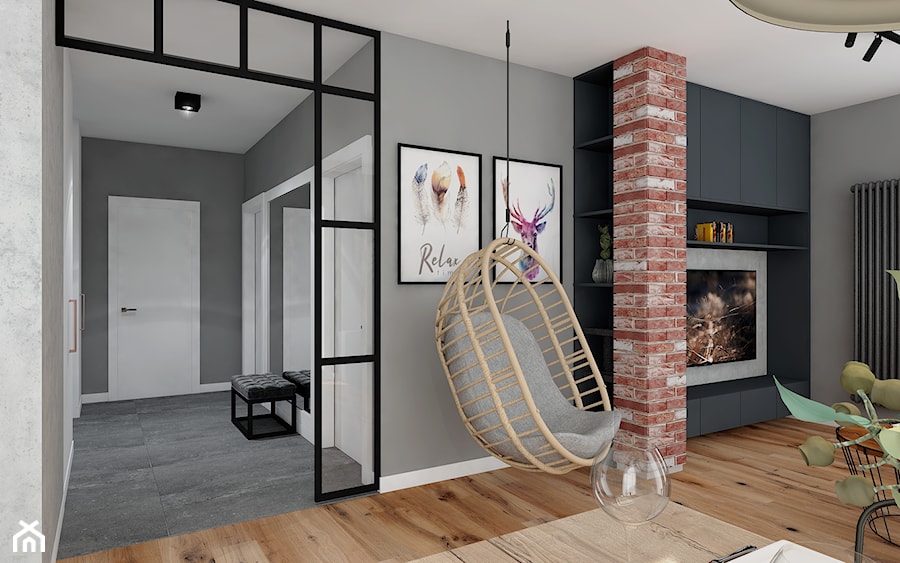 Projekt Mieszkania w stylu nowoczesno-industrialnym - Średni szary salon z jadalnią, styl industrialny - zdjęcie od PIKA DESIGN