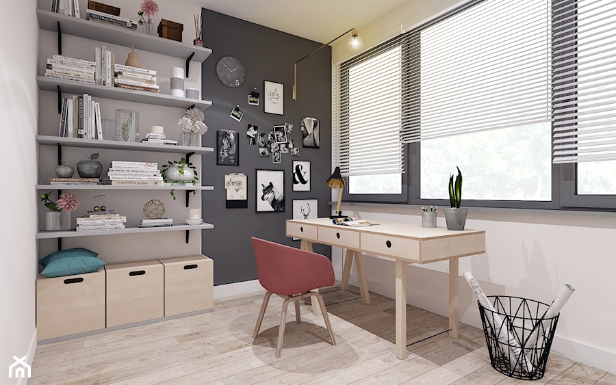 Białe czarne biuro, styl skandynawski - zdjęcie od PIKA DESIGN