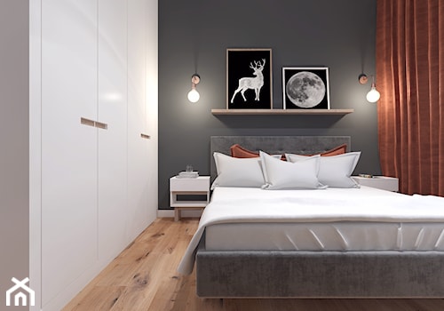 Projekt Mieszkania w stylu nowoczesno-industrialnym - Mała czarna szara sypialnia, styl industrialny - zdjęcie od PIKA DESIGN