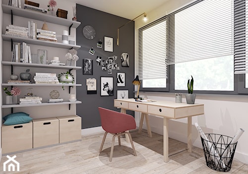 Dom nad jeziorem - Małe białe czarne biuro, styl skandynawski - zdjęcie od PIKA DESIGN