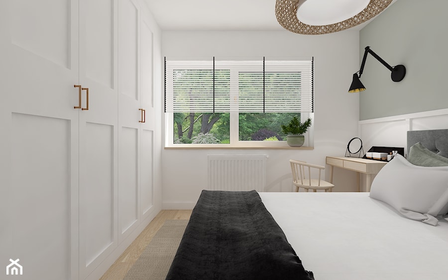 Sage - Średnia biała szara z biurkiem sypialnia, styl skandynawski - zdjęcie od PIKA DESIGN