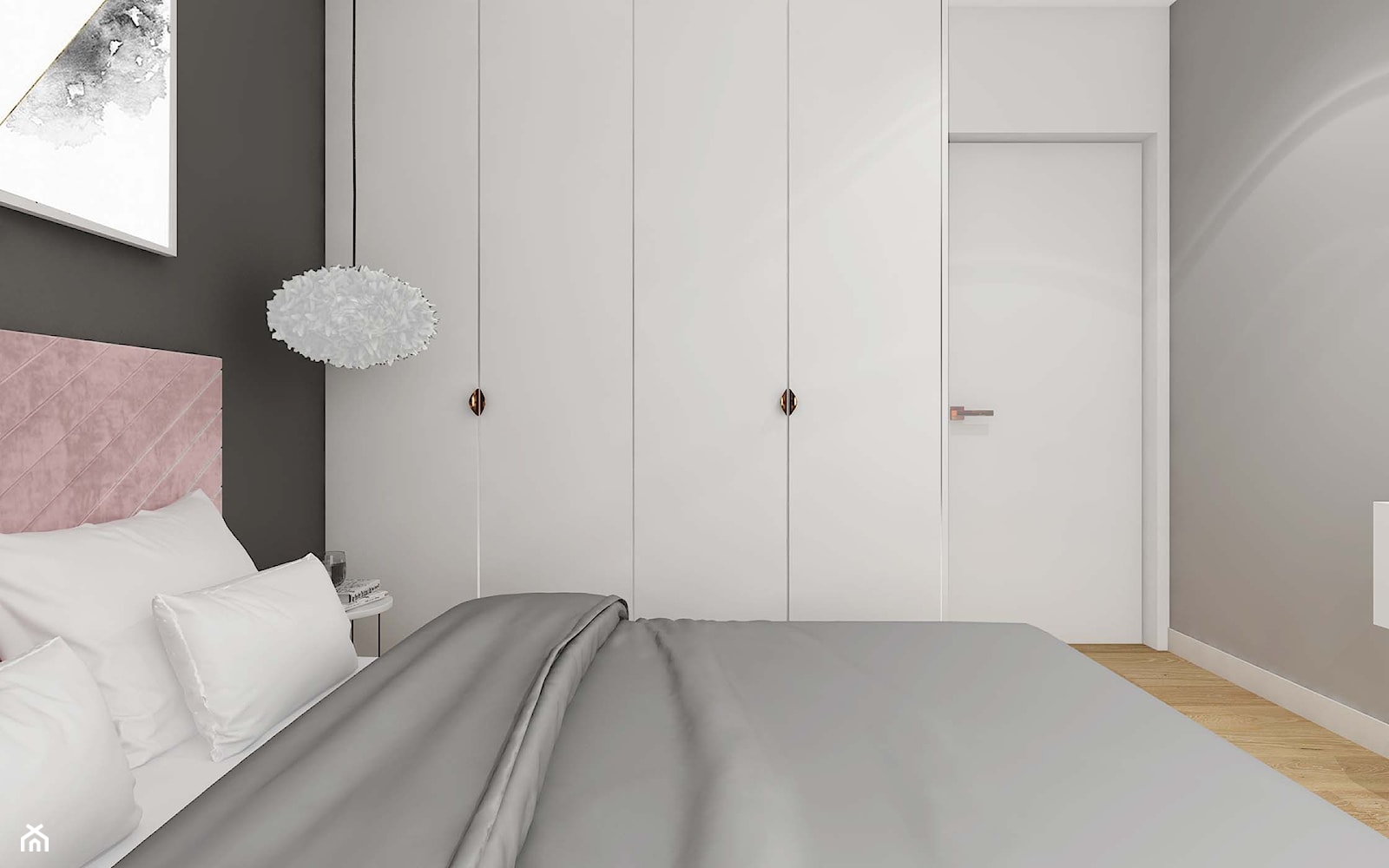 W pudrowym różu - Średnia biała czarna szara sypialnia na poddaszu, styl nowoczesny - zdjęcie od PIKA DESIGN - Homebook
