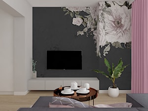W pudrowym różu - Mały biały czarny salon, styl nowoczesny - zdjęcie od PIKA DESIGN