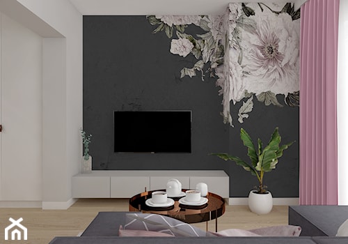 W pudrowym różu - Mały biały czarny salon, styl nowoczesny - zdjęcie od PIKA DESIGN