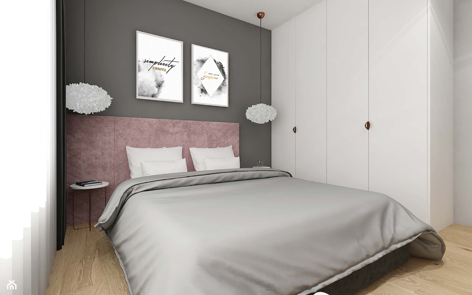 W pudrowym różu - Średnia szara sypialnia, styl nowoczesny - zdjęcie od PIKA DESIGN - Homebook