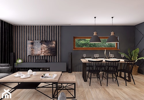 Projekt salonu- najlepsza strefa relaksu ;) - Mały czarny salon z jadalnią, styl industrialny - zdjęcie od PIKA DESIGN