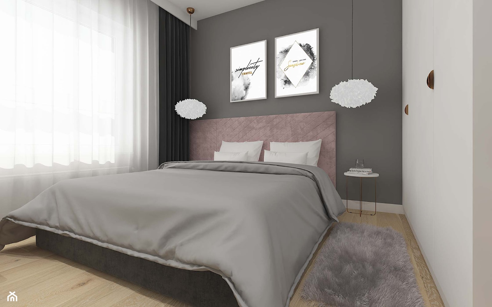 W pudrowym różu - Średnia szara sypialnia, styl nowoczesny - zdjęcie od PIKA DESIGN - Homebook