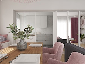 W pudrowym różu - Średnia biała jadalnia w salonie, styl nowoczesny - zdjęcie od PIKA DESIGN