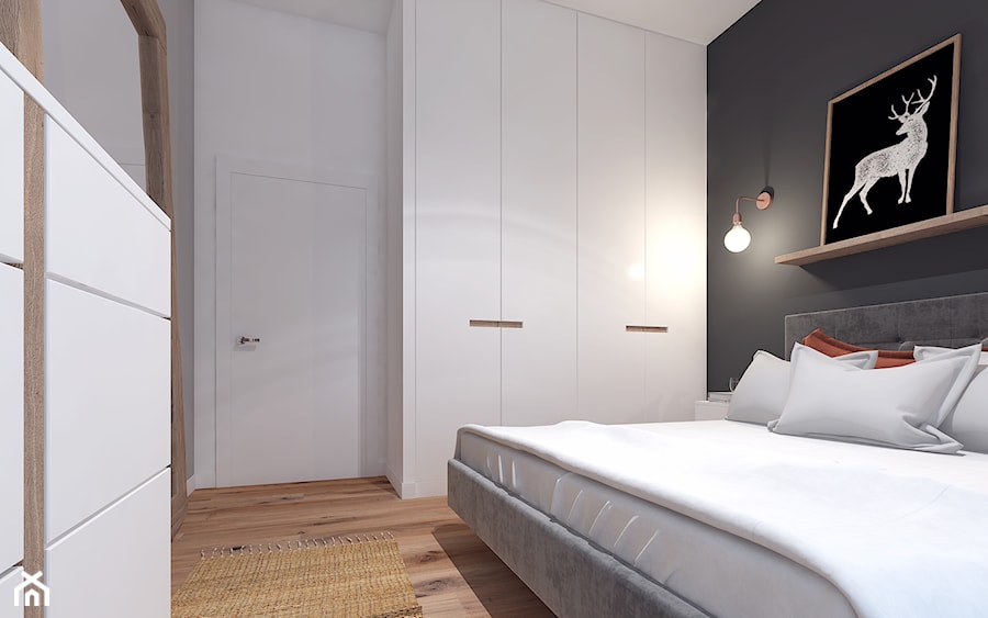 Projekt Mieszkania w stylu nowoczesno-industrialnym - Średnia biała czarna szara sypialnia, styl industrialny - zdjęcie od PIKA DESIGN
