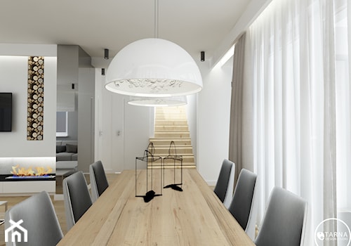 elegancki dom - Średni biały szary salon z jadalnią, styl nowoczesny - zdjęcie od tarna design studio
