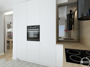 elegancki dom - Mała zamknięta szara z zabudowaną lodówką kuchnia w kształcie litery l, styl nowoczesny - zdjęcie od tarna design studio