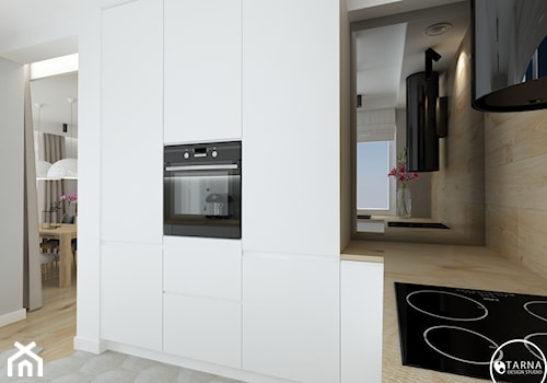 elegancki dom - Mała zamknięta szara z zabudowaną lodówką kuchnia w kształcie litery l, styl nowoczesny - zdjęcie od tarna design studio
