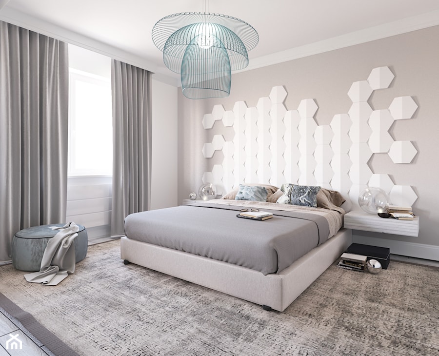 różne - Duża beżowa biała sypialnia, styl nowoczesny - zdjęcie od Ada Wrońska