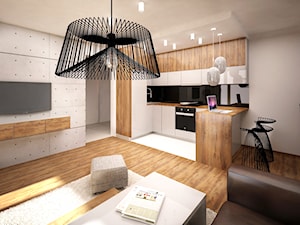 LOKUM INVEST - Mała otwarta z salonem z zabudowaną lodówką kuchnia w kształcie litery u z wyspą lub półwyspem, styl nowoczesny - zdjęcie od Ada Wrońska