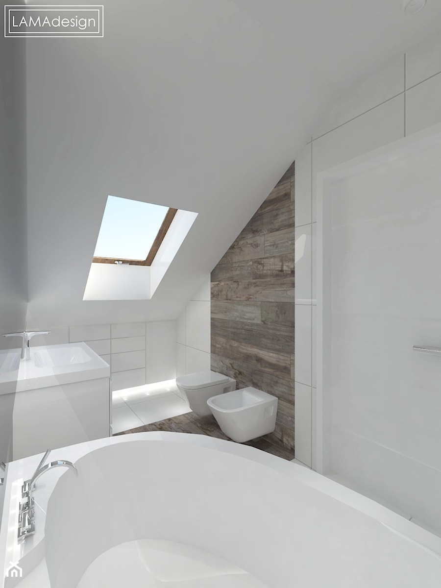 Łazienka w bieli i drewnie - zdjęcie od LAMAdesign