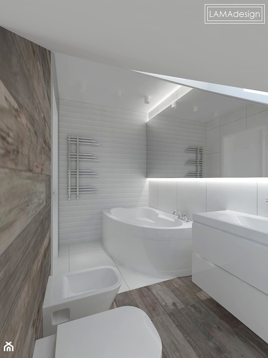 Łazienka w bieli i drewnie - zdjęcie od LAMAdesign