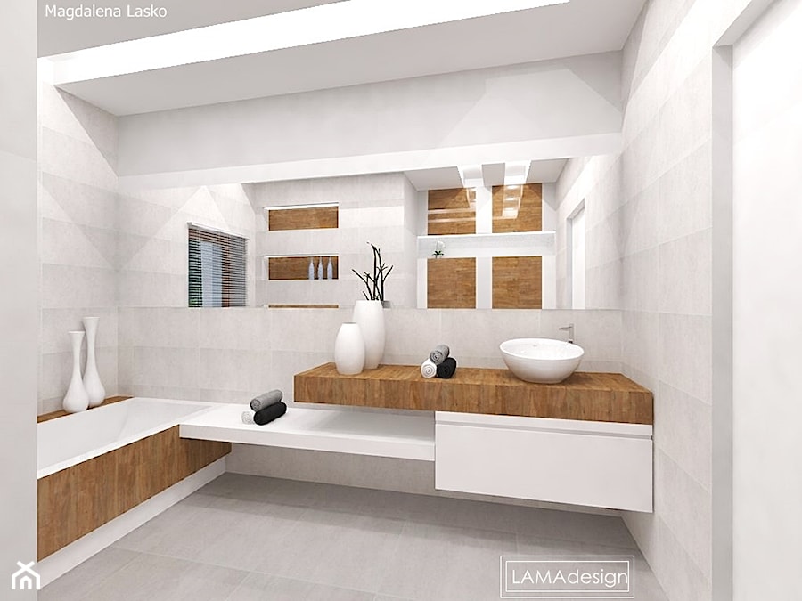 Łazienka biel i drewno - zdjęcie od LAMAdesign