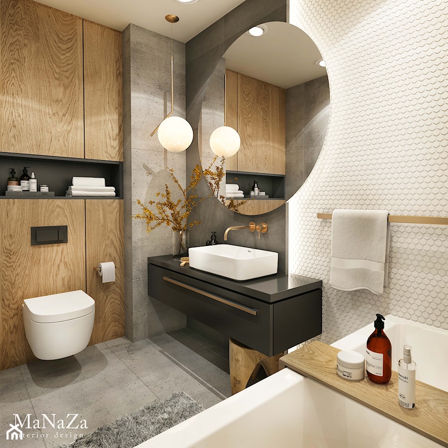 Łazienka Plaster Miodu - Średnia z lustrem łazienka, styl nowoczesny - zdjęcie od MaNaZa