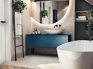 Łazienka na poddaszu - Średnia na poddaszu z lustrem łazienka z oknem, styl nowoczesny - zdjęcie od MaNaZa