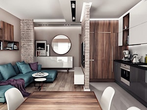 mieszkanie 35m2 - Średni szary salon z kuchnią z jadalnią - zdjęcie od MaNaZa