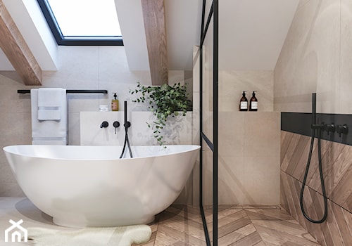 Łazienka na poddaszu - Średnia na poddaszu łazienka z oknem, styl nowoczesny - zdjęcie od MaNaZa