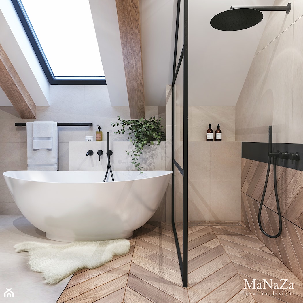 Łazienka na poddaszu - Średnia na poddaszu łazienka z oknem, styl nowoczesny - zdjęcie od MaNaZa - Homebook