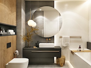 Łazienka Plaster Miodu - Duża bez okna jako pokój kąpielowy z lustrem z punktowym oświetleniem łazienka, styl nowoczesny - zdjęcie od MaNaZa