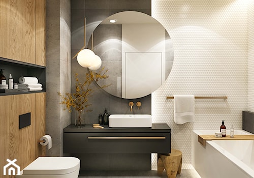 Łazienka Plaster Miodu - Duża bez okna jako pokój kąpielowy z lustrem z punktowym oświetleniem łazi ... - zdjęcie od MaNaZa