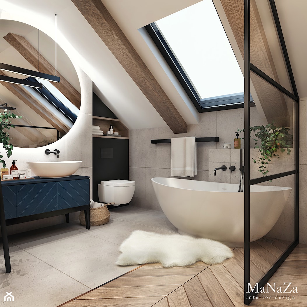 Łazienka na poddaszu - Średnia na poddaszu łazienka z oknem, styl skandynawski - zdjęcie od MaNaZa - Homebook