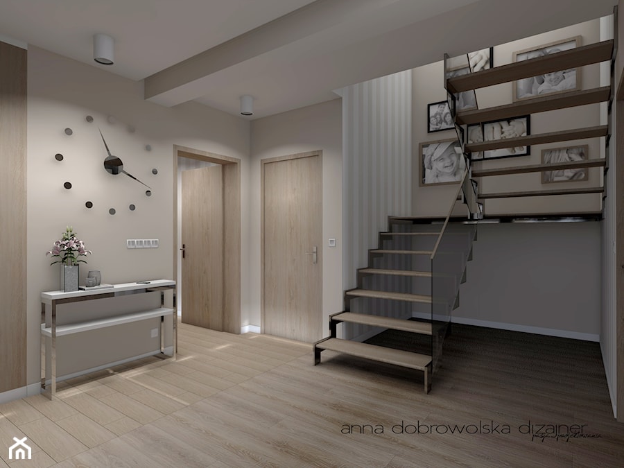 Wnętrze domu szeregowego - Schody dwubiegowe drewniane, styl nowoczesny - zdjęcie od studio dizajner