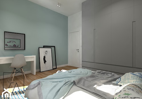 MIESZKANIA LOFT / WERSJA 2 - Średnia biała szara zielona z biurkiem sypialnia, styl industrialny - zdjęcie od SZTYBLEWICZ_architekci