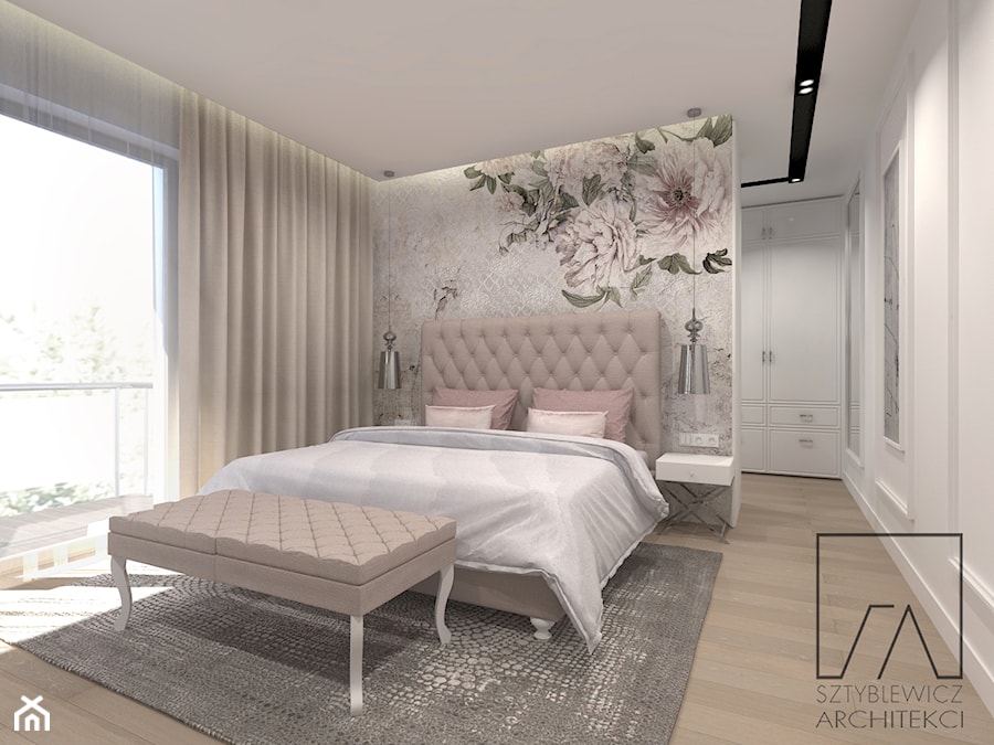 DOM POZNAŃ // NOWOCZESNE GLAMOUR - Średnia biała sypialnia, styl glamour - zdjęcie od SZTYBLEWICZ_architekci