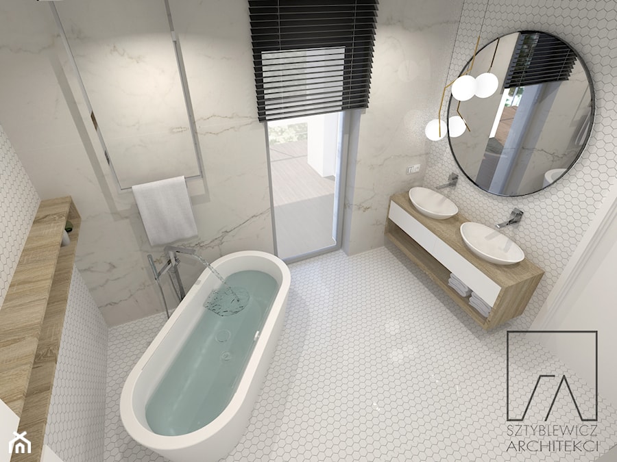 DOM POZNAŃ // NOWOCZESNE GLAMOUR - Średnia z lustrem z dwoma umywalkami łazienka z oknem, styl glamour - zdjęcie od SZTYBLEWICZ_architekci