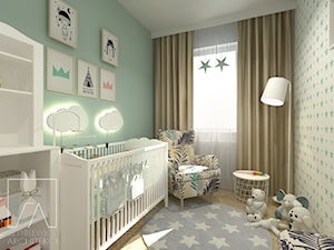 POKÓJ DZIECKA - Mały szary zielony pokój dziecka dla niemowlaka dla chłopca dla dziewczynki, styl skandynawski - zdjęcie od SZTYBLEWICZ_architekci