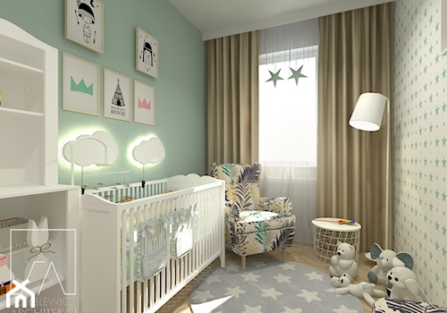 POKÓJ DZIECKA - Mały szary zielony pokój dziecka dla niemowlaka dla chłopca dla dziewczynki, styl skandynawski - zdjęcie od SZTYBLEWICZ_architekci