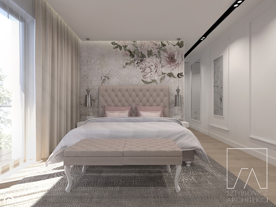 DOM POZNAŃ // NOWOCZESNE GLAMOUR - Średnia biała szara sypialnia, styl glamour - zdjęcie od SZTYBLEWICZ_architekci