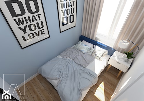 MIESZKANIA LOFT / WERSJA 2 - Mała biała niebieska sypialnia, styl industrialny - zdjęcie od SZTYBLEWICZ_architekci