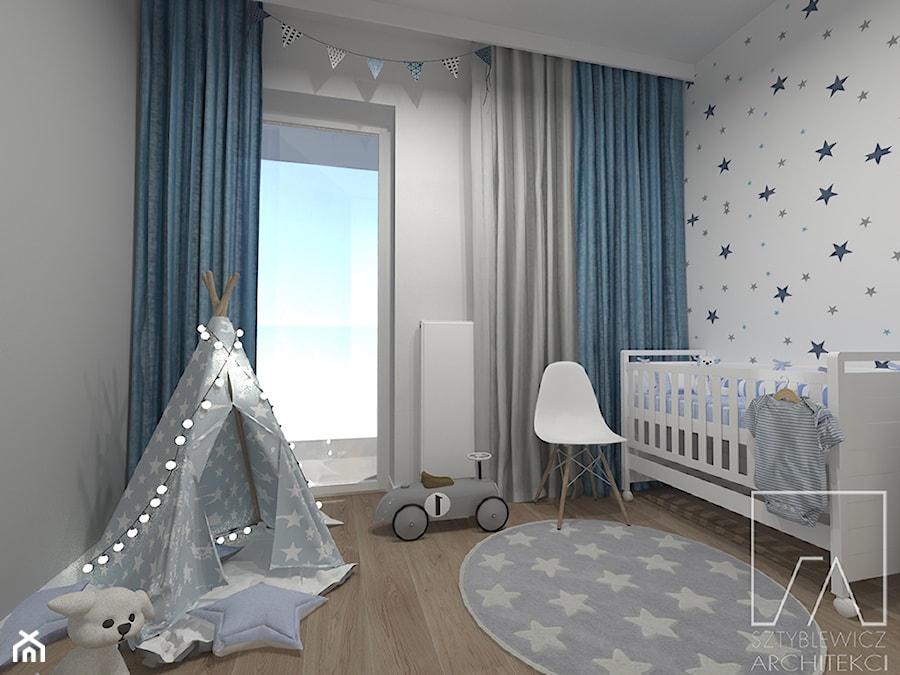 POKOIK DZIECKA // POZNAŃ MALTA - Mały szary pokój dziecka dla niemowlaka dla chłopca dla dziewczynki, styl skandynawski - zdjęcie od SZTYBLEWICZ_architekci