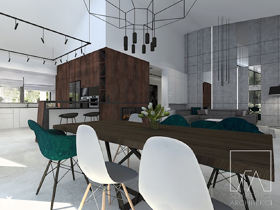 DOM // PNIEWY - Duży biały szary salon z kuchnią z jadalnią, styl nowoczesny - zdjęcie od SZTYBLEWICZ_architekci
