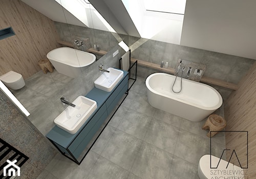DOM // GRUSZCZYN - Średnia na poddaszu z dwoma umywalkami łazienka z oknem, styl industrialny - zdjęcie od SZTYBLEWICZ_architekci