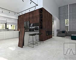 DOM // PNIEWY - Duży biały szary salon z kuchnią z jadalnią, styl nowoczesny - zdjęcie od SZTYBLEWICZ_architekci - Homebook