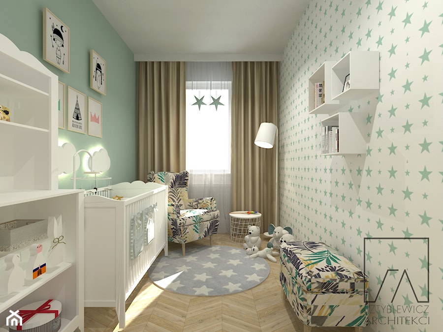 POKÓJ DZIECKA - Średni szary zielony pokój dziecka dla niemowlaka dla chłopca dla dziewczynki, styl skandynawski - zdjęcie od SZTYBLEWICZ_architekci