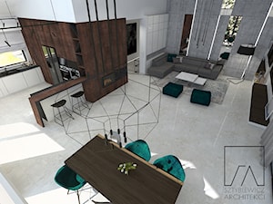 DOM // PNIEWY - Duży biały brązowy szary salon z kuchnią z jadalnią, styl nowoczesny - zdjęcie od SZTYBLEWICZ_architekci