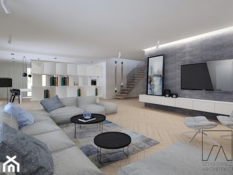 Aranżacje wnętrz - Salon: Apartament 100m2 // Poznań - Duży biały szary salon z jadalnią, styl nowoczesny - SZTYBLEWICZ_architekci. Przeglądaj, dodawaj i zapisuj najlepsze zdjęcia, pomysły i inspiracje designerskie. W bazie mamy już prawie milion fotografii!