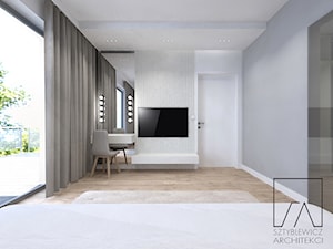 DOM // POZNAŃ - Średnia biała szara sypialnia z balkonem / tarasem, styl glamour - zdjęcie od SZTYBLEWICZ_architekci