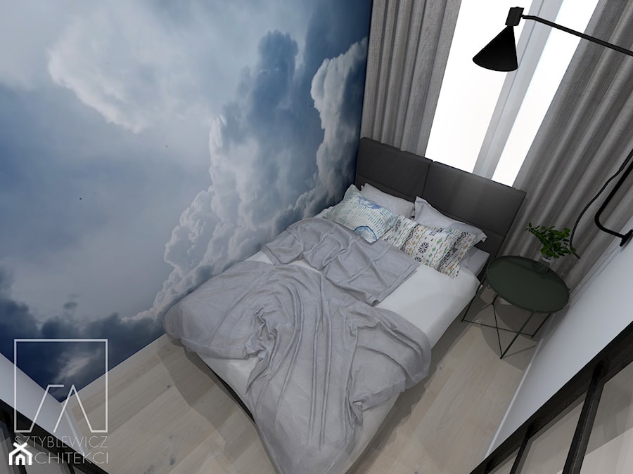 MIESZKANIA LOFT / WERSJA 1 - Mała biała niebieska sypialnia, styl industrialny - zdjęcie od SZTYBLEWICZ_architekci