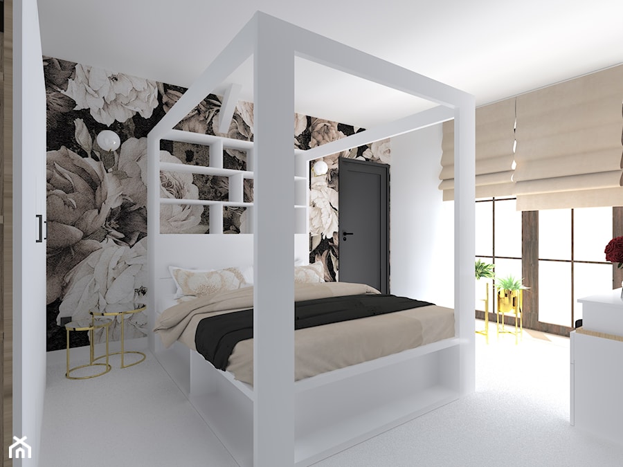 Rezydencja w Nowym Mieście. 2019 - Średnia biała sypialnia, styl glamour - zdjęcie od ap. studio architektoniczne Aurelia Palczewska