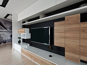 mieszkanie w Olsztynie - Średni biały czarny salon, styl nowoczesny - zdjęcie od ap. studio architektoniczne Aurelia Palczewska