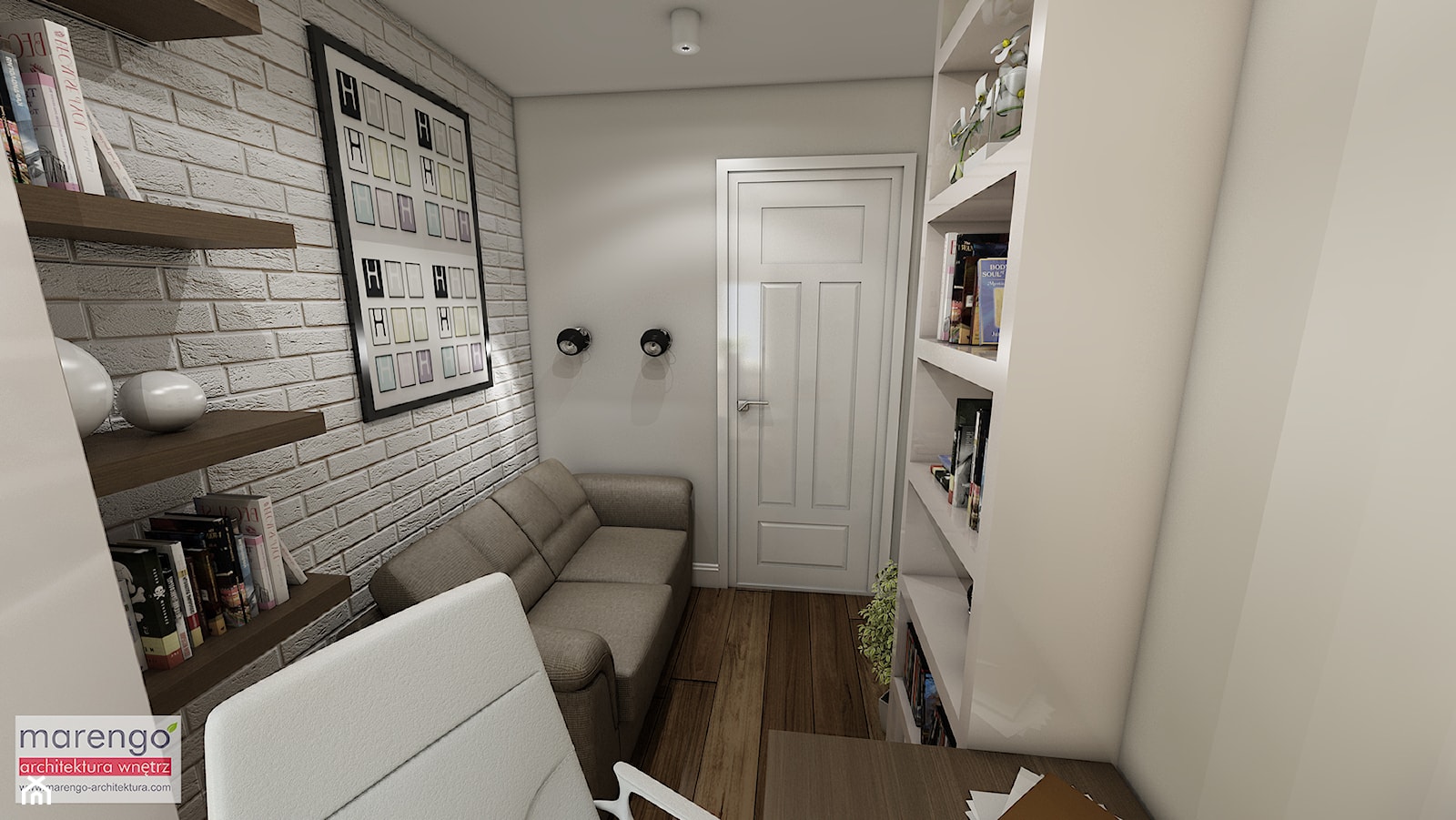 Nowoczesne mieszkanie w stylu prowansalskim - Średnie z sofą białe biuro, styl prowansalski - zdjęcie od Marengo Architektura Wnętrz Anna Knofliczek-Roman - Homebook