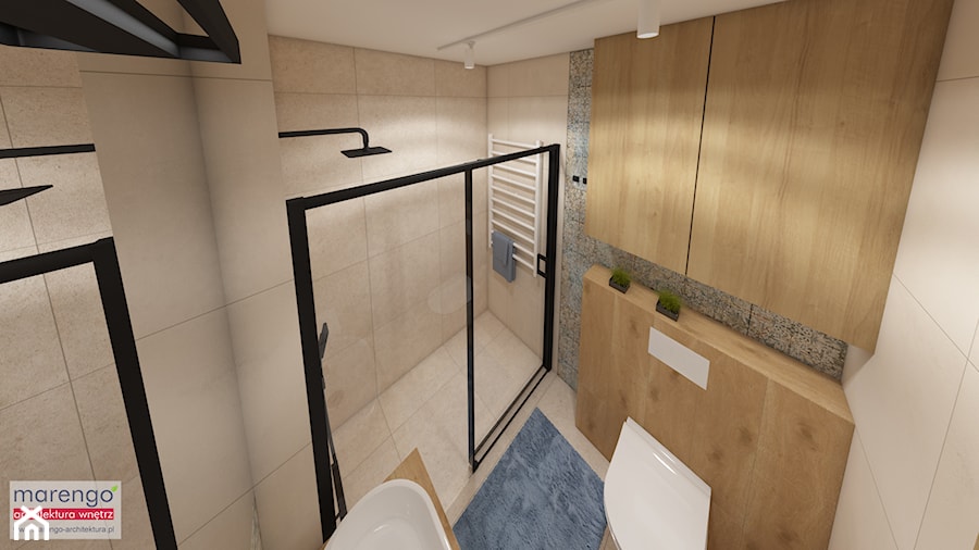 Projekt 3 łazienek w domu w zabudowie szeregowej w Markach pod Warszawą - zdjęcie od Marengo Architektura Wnętrz Anna Knofliczek-Roman